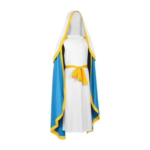 Middeleeuws cosplay kostuum voor dames met cape met capuchon, witte mantel en riem