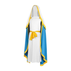 Middeleeuws priesterkostuum voor volwassenen met wit gewaad en blauwe cape met capuchon