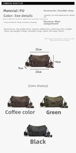 Detailed size specifications and material view of the retro PU leather pillow crossbody bag