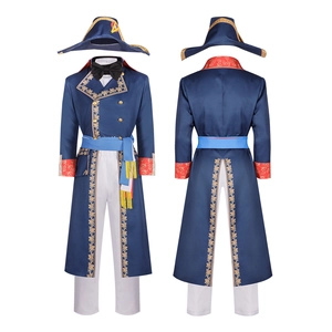 Napoleon cosplay kostuum met donkerblauwe goudgevlochten jas en witte broek set