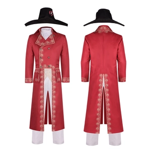 Napoleon militair cosplay kostuum met rode jas, goud borduursel en tweekante steek