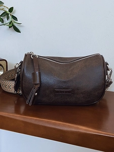 Women's Vintage PU Leather Cylinder Crossbody Bag With Wide Bohemian Woven Strap Retro Small Pillow Shoulder Bag For Daily