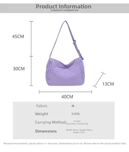 Detail view of purple quilted puffer tote bag showing size specs and 30cm height