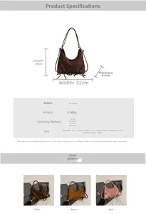 Size chart showing large vintage PU hobo bag dimensions for shoulder and backpack use