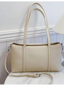 Borsa tote crema con trama a grana, grande capacità e tracolla regolabile