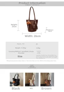 Detailed size specifications for the vintage PU leather bucket bag set with bear charm