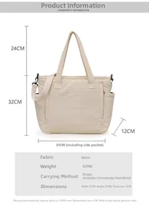 Detaillierte Maße für große beige Nylon-Einkaufstasche mit 0,27 kg geringem Gewicht