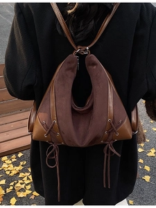 Women's Vintage Frosted PU Leather Backpack Large Capacity Hobo Shoulder Bag With Retro Cross Lacing Details For Travel