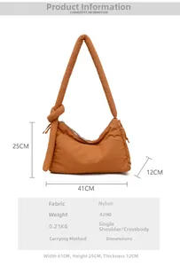 Size chart showing large nylon shoulder bag dimensions 41cm x 25cm with weight details