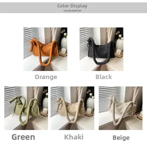 Puffy nylon crossbody bags collection in orange, black, green, khaki, and beige colors