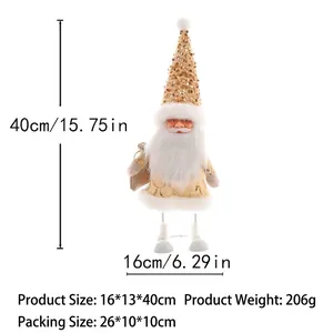 Golden sequin 40cm Santa Claus figure with white beard and stand for Christmas decor