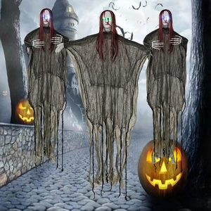 Decorazione Fantasma Appesa Horror di Halloween Occhi Verdi Luminosi Lunghi Capelli Rossi Spaventosa Casa Stregata Bar Oggetto di Scena in Plastica e Stoffa