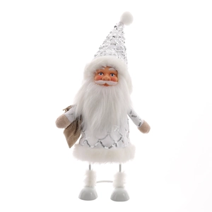 Silver 40cm Santa Claus figurine with sequins and fur trim for Christmas decor