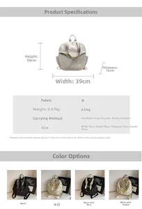 Detailed size chart and multi-color options for the large nylon travel backpack