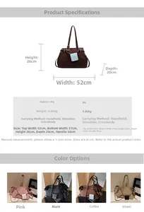 Specifiche dettagliate sulle dimensioni per borsa tote in PU in quattro colori