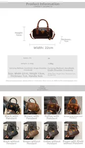Detailed size guide and specifications for the vintage PU leather Boston pillow bag