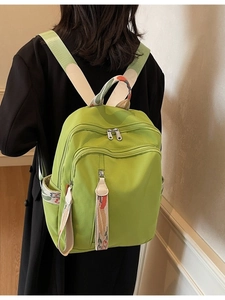 Women Casual Large Capacity Fashion Backpack Lightweight Nylon Travel School Bag With Colorful Ethnic Webbing Decoration