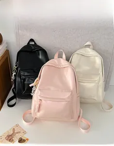 Minimalist PU leather backpacks in black, pink, and beige with Hoog embroidery detail