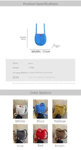 Detailed view of colorful wool bucket bag with size dimensions 17x18x5cm for women