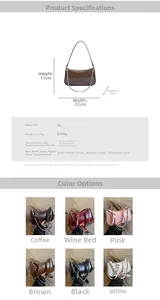 Spécifications de taille pour sac rétro femme montrant des dimensions de 22x11x6 cm
