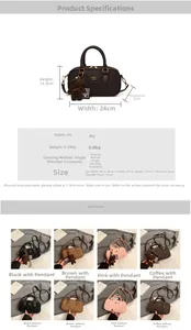 Detailed size chart and multi-color options for the retro Boston crossbody handbag