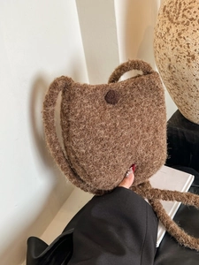 Women Wool Plush Bucket Bag Fashion Casual Autumn Winter Shoulder Messenger Bag Commuting Crossbody Bag Small Handbag