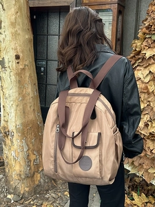 Khaki large capacity nylon travel backpack with multi-functional pockets for women