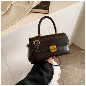 Dettaglio borsa vintage marrone scuro con chiusura a scatto in metallo dorato