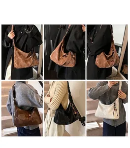 Multiple views showing chic leather tote bags in various colors on models