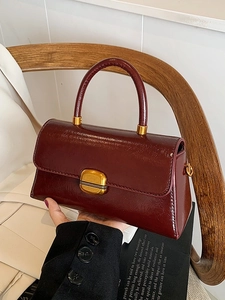 Borsa a Tracolla da Donna Vintage in Pelle PU Lucida Borsa a Mano Piccola Quadrata Con Chiusura in Metallo Borsa a Spalla alla Moda
