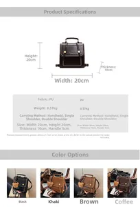 Detailed size specifications and material chart for vintage PU leather mini backpack