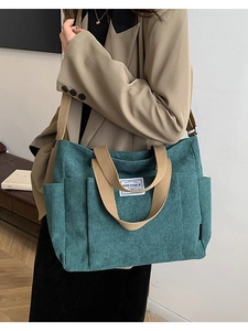 Women Large Capacity Corduroy Tote Bag Korean Casual Multi-pocket Shoulder Crossbody Bag For School Travel Daily Work Handbag
