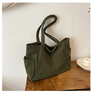 Cord Tote Bag Große Kapazität Damen Schultertasche Gerippter Stoff Handtasche Für Schule Arbeit Pendeln Lässige Tägliche Nutzung Stilvolle Tasche