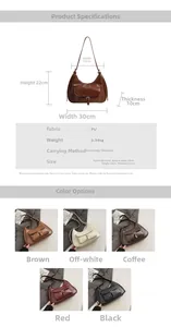 Detailed size specifications and available color variants for this chic retro PU underarm bag