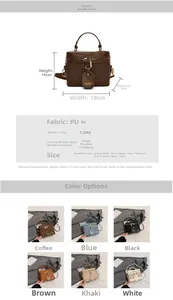 Detailed technical diagram showing handbag dimensions and stylish six-color product options