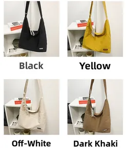 Collage showing high-capacity canvas bags in black, yellow, cream, and dark khaki