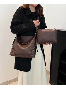 Women Fashion Pebbled PU Leather Tote Bag Large Capacity Hobo Shoulder Bag With Pouch Retro Minimalist Crossbody Bag