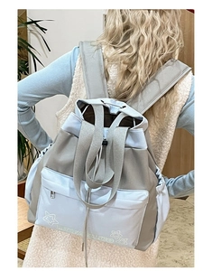 Women Fashion Contrast Color Canvas Backpack Large Capacity Star Print Drawstring School Bag Versatile Travel Tote Shoulder Bag