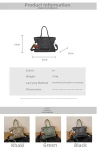 Detailed dimension guide and specifications for the vintage PU leather tote bag with rivets