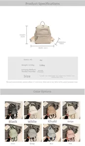 Detailed size guide and color options for the minimalist PU leather commuter backpack