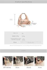 Spécifications de taille et options de couleur pour le sac à main dumpling en cuir PU chic
