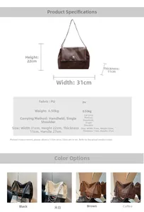 Detailed size chart and multi-color options for vintage ruched faux leather tote bag