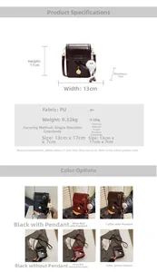 Detailed size chart for the PU leather mini crossbody bag measuring 17x13x7cm with specs