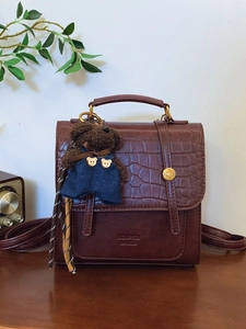 Vintage Alligator Texture PU Leather Backpack For Women Fashion Patchwork Handbag With Teddy Bear Charm Casual School Mini Bag