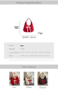 Size specifications for plush tote bag measuring 36x24x16cm with durable wool fabric