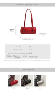 Detailed dimensions of the barrel bag with width 24cm and high-gloss PU leather texture