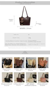 Detailed size specifications and color options for the large vintage PU leather tote bag