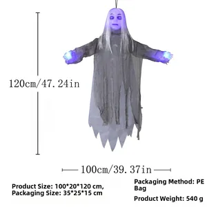 Διάγραμμα μεγεθών για κρεμαστό φάντασμα Halloween 120cm με φωτιζόμενο πρόσωπο και χέρια