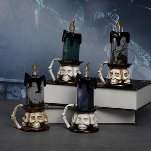 Set di 4 luci a LED per Halloween con teschi, motivi spaventosi e basi decorative