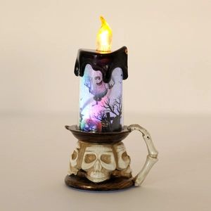 Candela LED di Halloween con base a teschio e manico a osso per decori paurosi